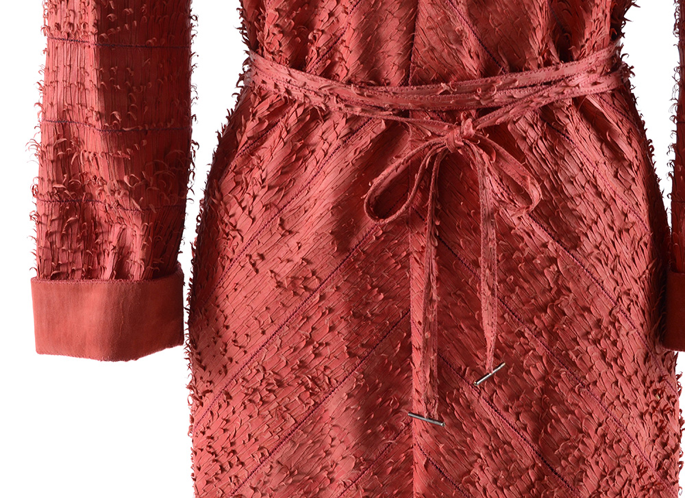 Fendi Suede Leather Hand Textured Knee-Length Coat in Coral