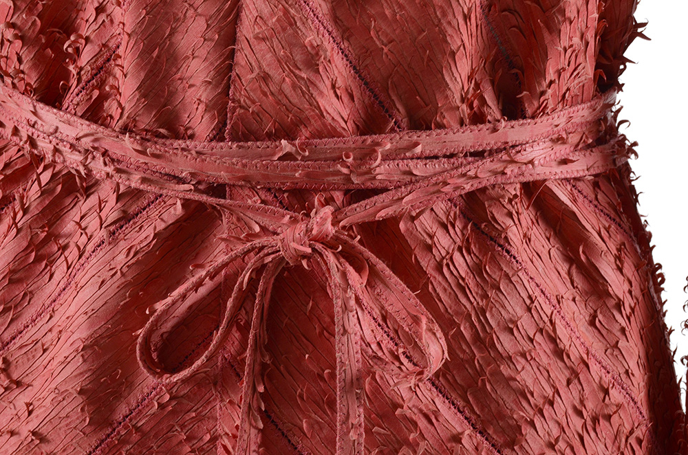 Fendi Suede Leather Hand Textured Knee-Length Coat in Coral