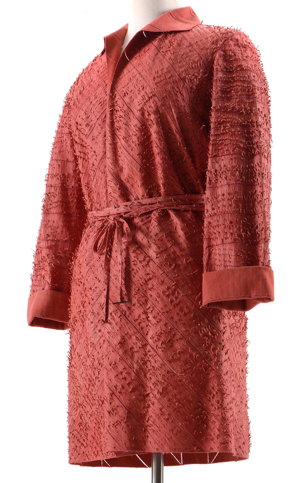 Fendi Suede Leather Hand Textured Knee-Length Coat in Coral