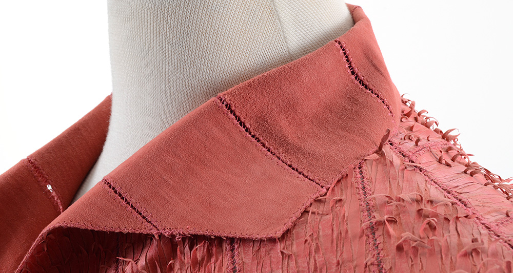 Fendi Suede Leather Hand Textured Knee-Length Coat in Coral