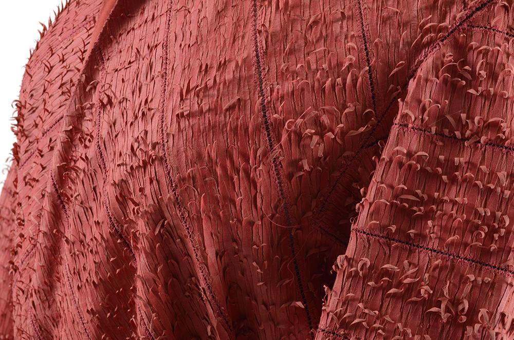 Fendi Suede Leather Hand Textured Knee-Length Coat in Coral