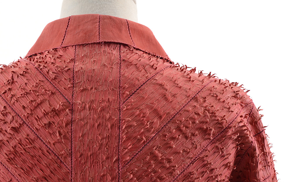 Fendi Suede Leather Hand Textured Knee-Length Coat in Coral