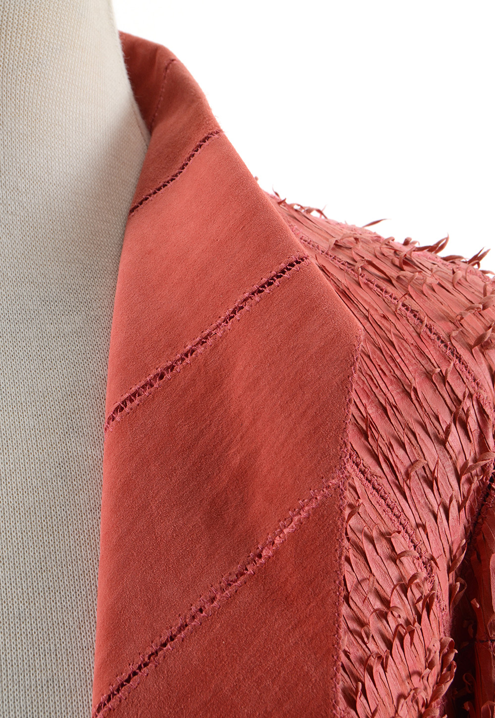 Fendi Suede Leather Hand Textured Knee-Length Coat in Coral