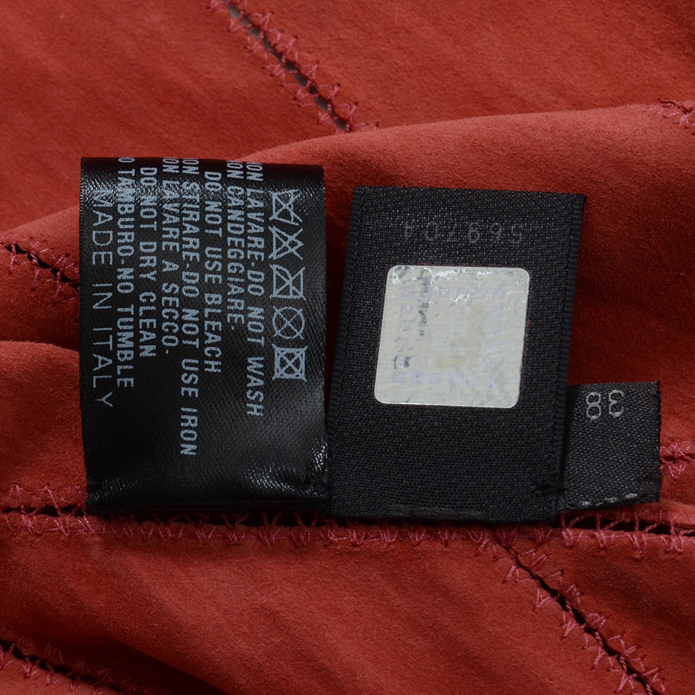 Fendi Suede Leather Hand Textured Knee-Length Coat in Coral