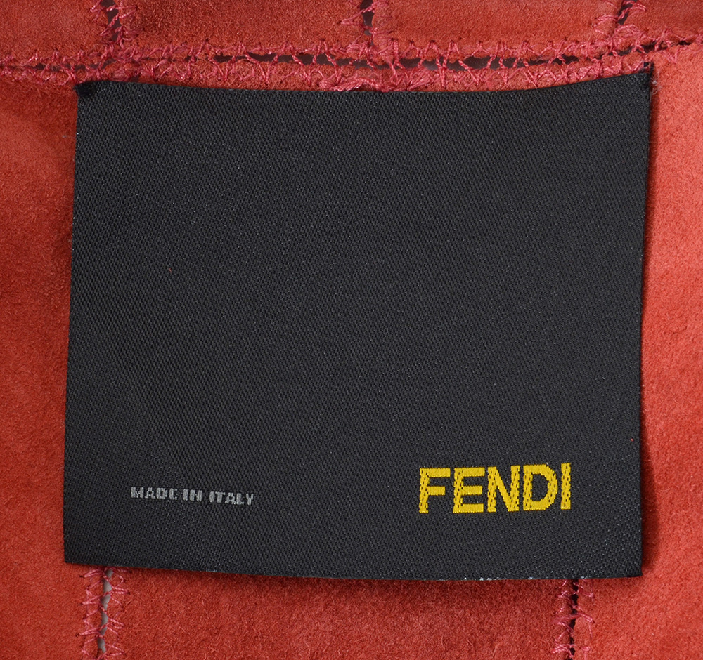 Fendi Suede Leather Hand Textured Knee-Length Coat in Coral
