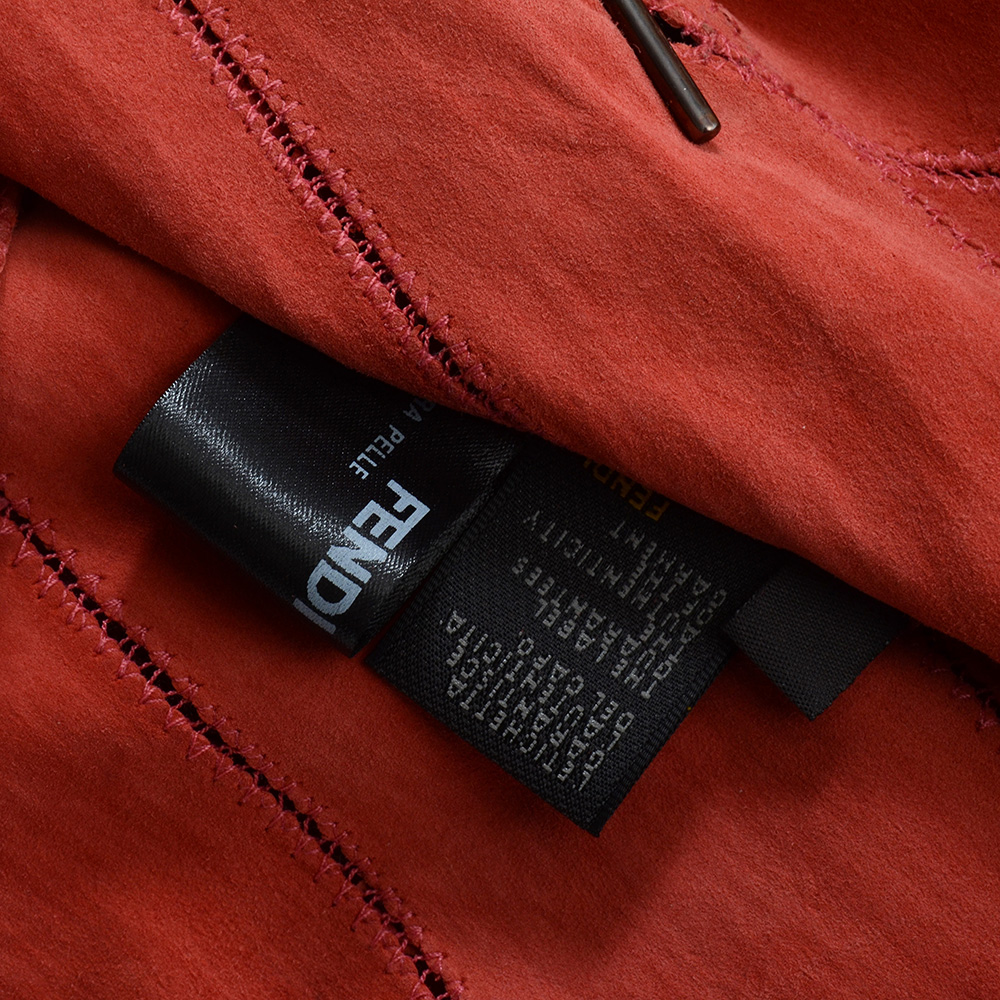 Fendi Suede Leather Hand Textured Knee-Length Coat in Coral