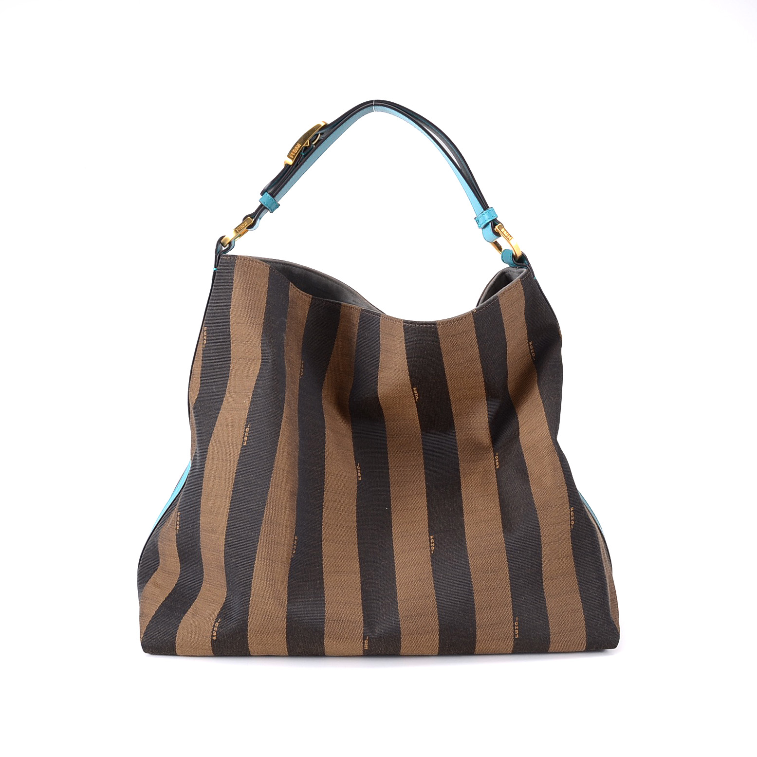 Fendi Pequin Stripe Tote with Turquoise Leather