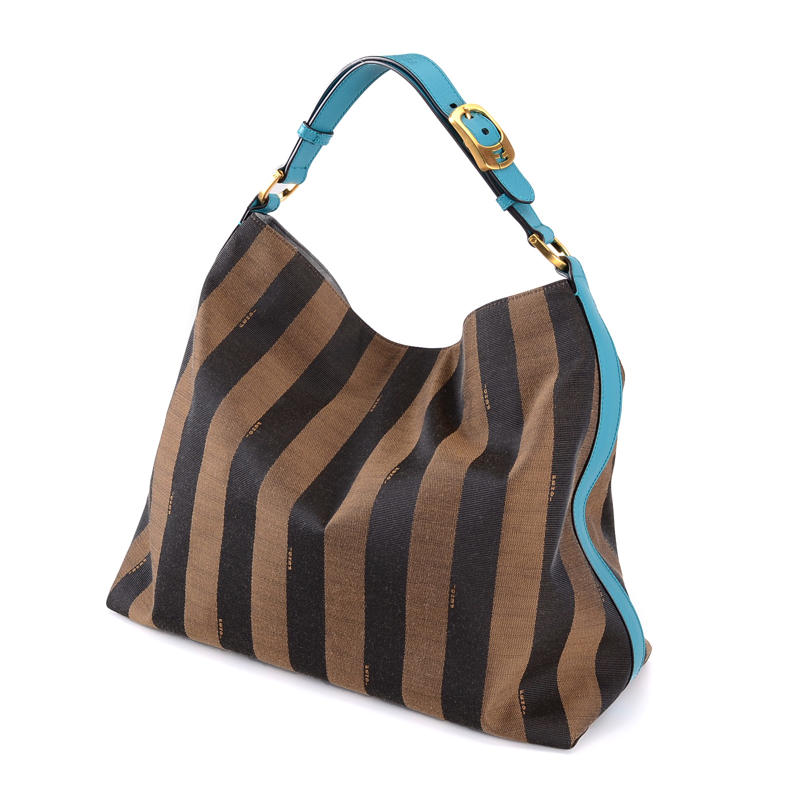 Fendi Pequin Stripe Tote with Turquoise Leather