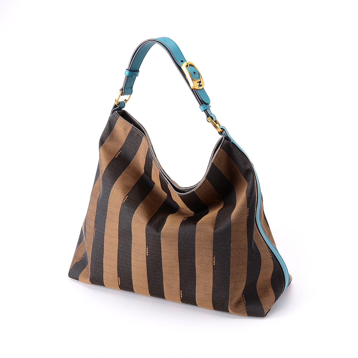 Fendi Pequin Stripe Tote with Turquoise Leather