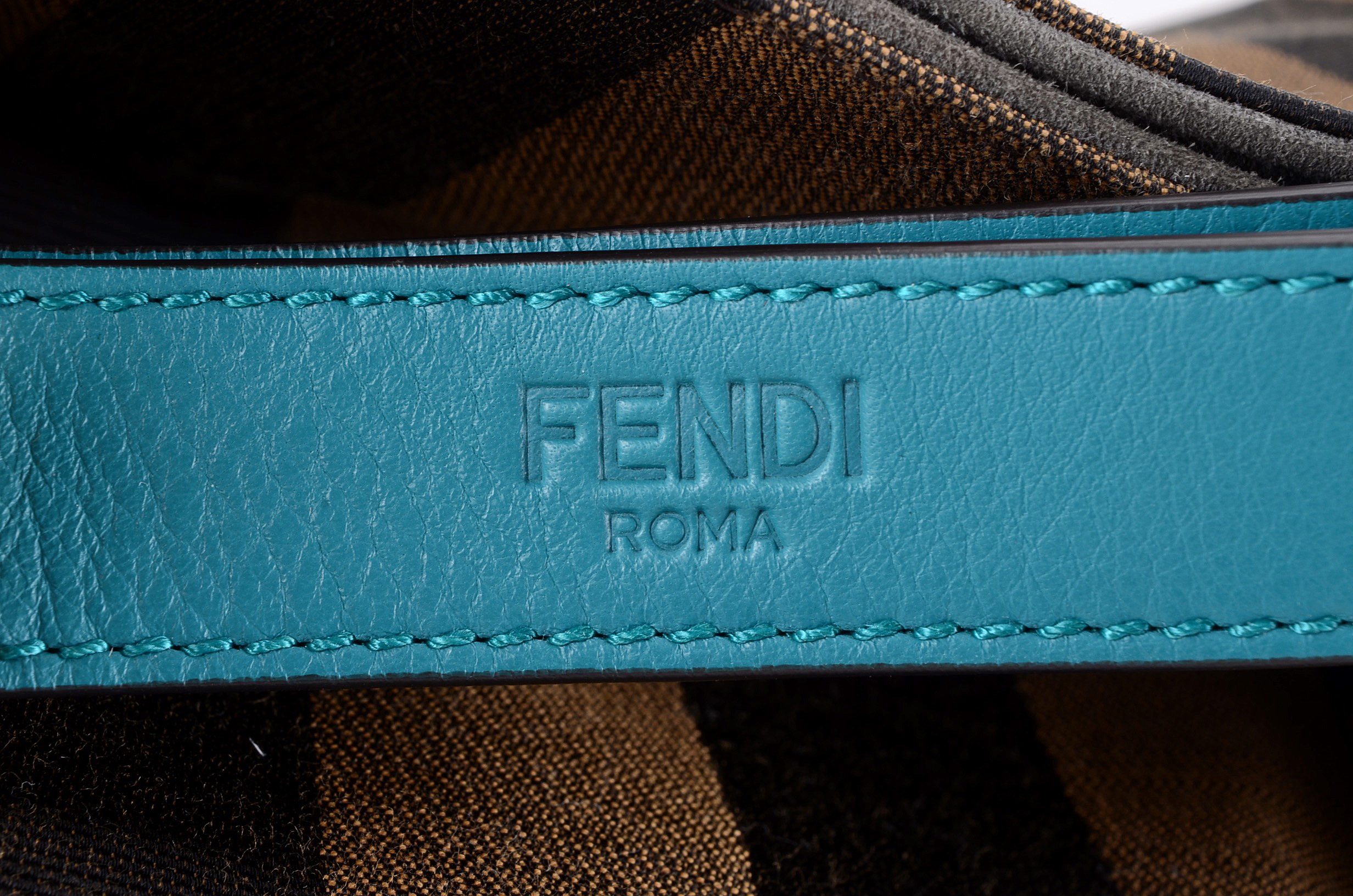 Fendi Pequin Stripe Tote with Turquoise Leather