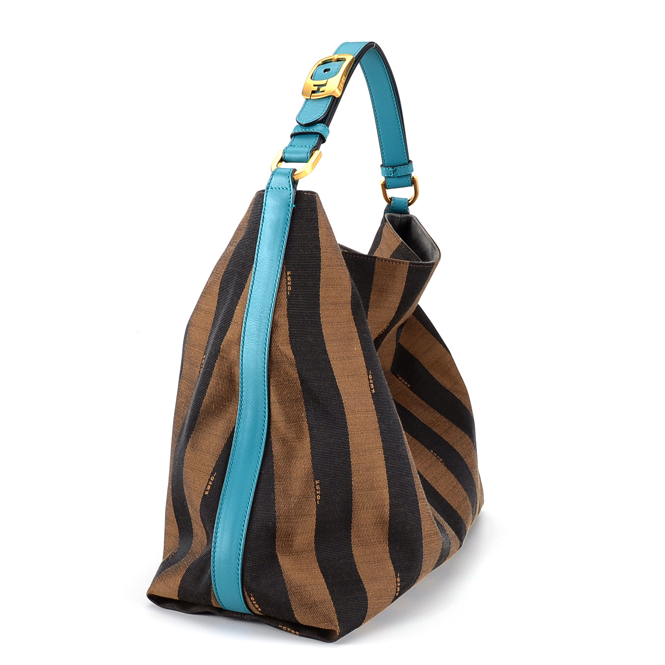 Fendi Pequin Stripe Tote with Turquoise Leather