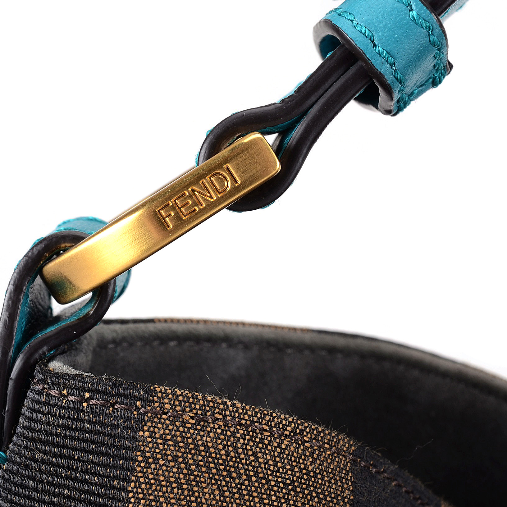 Fendi Pequin Stripe Tote with Turquoise Leather