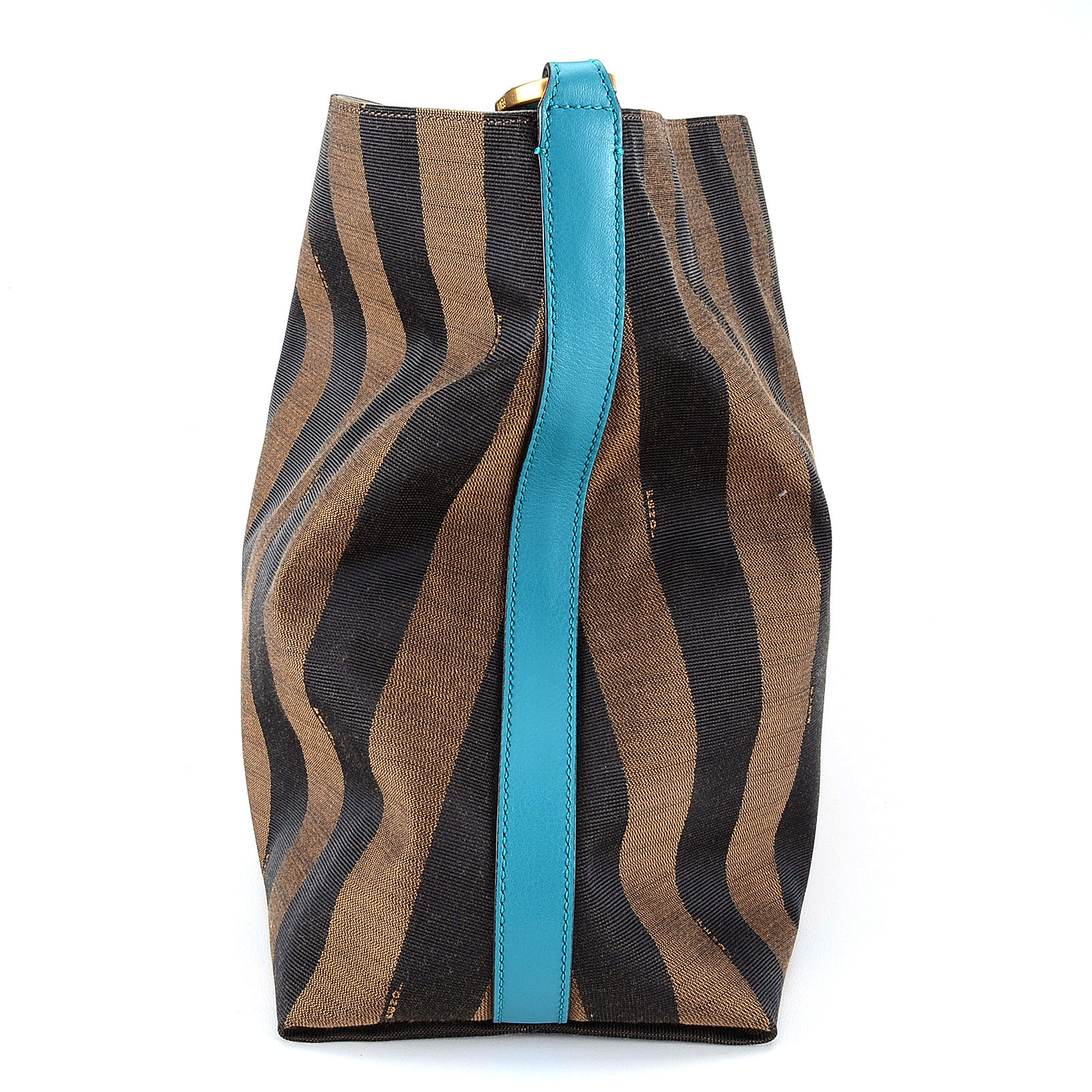 Fendi Pequin Stripe Tote with Turquoise Leather