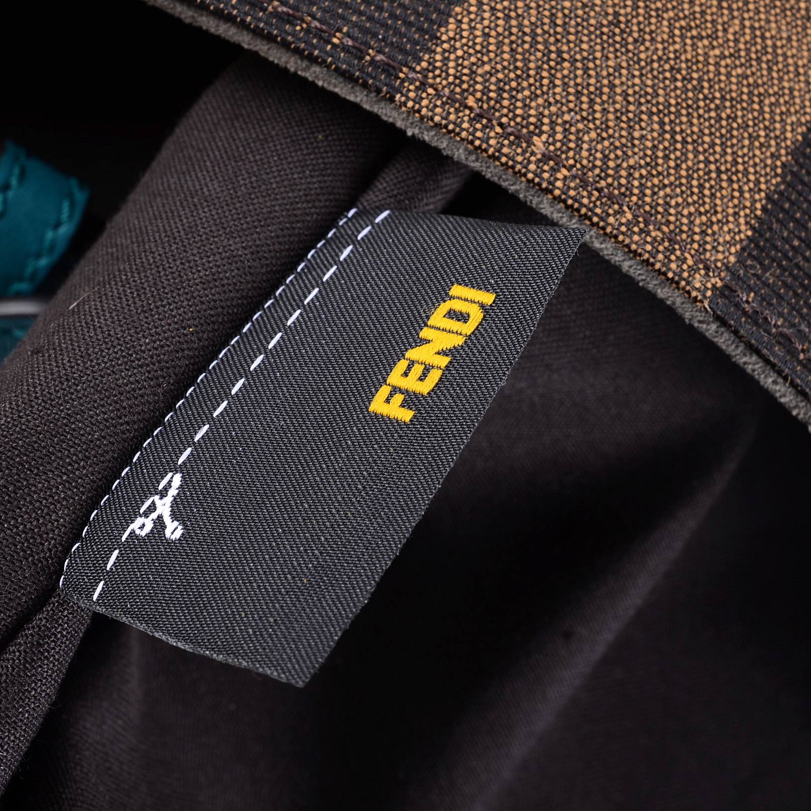 Fendi Pequin Stripe Tote with Turquoise Leather