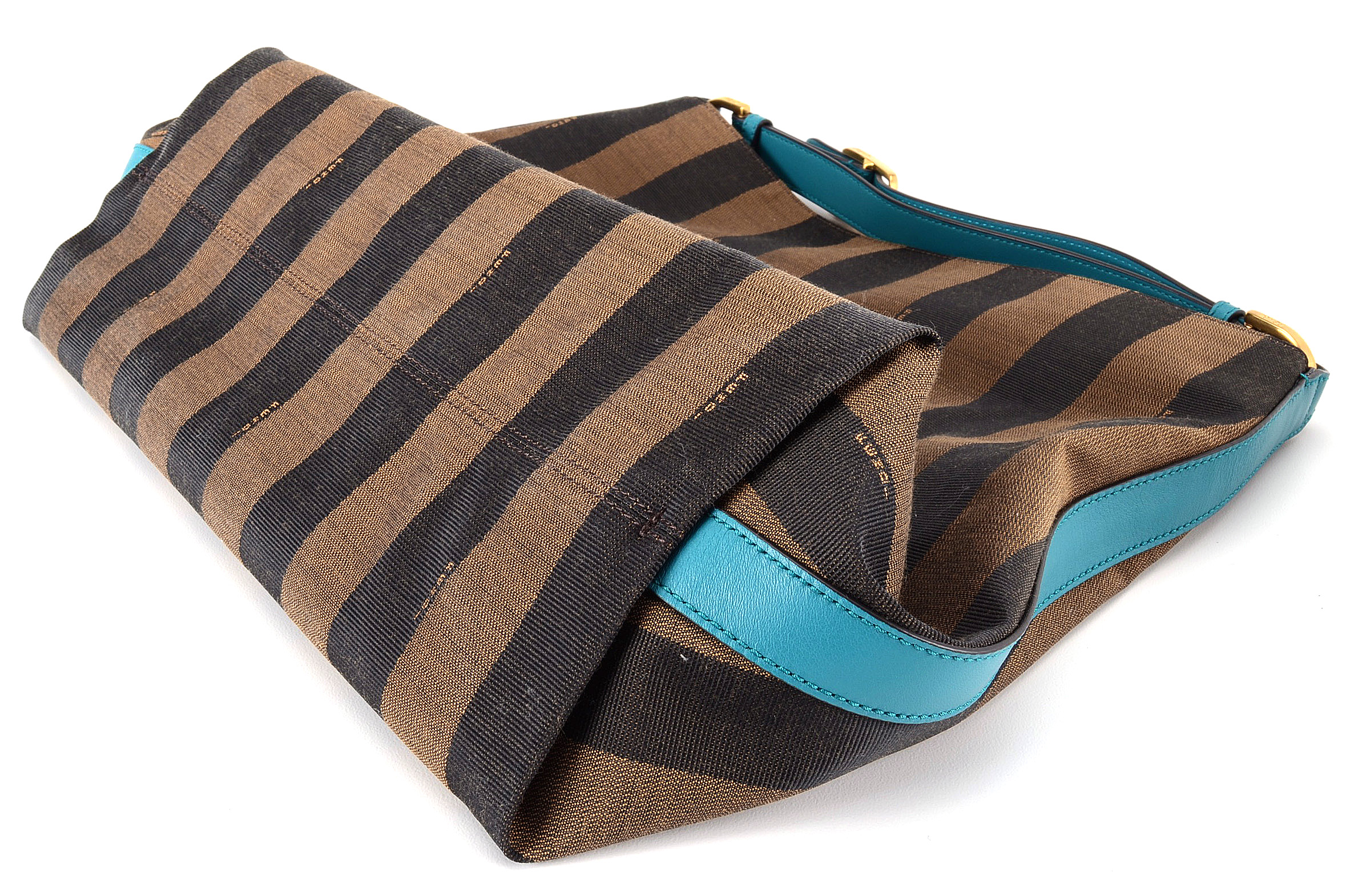 Fendi Pequin Stripe Tote with Turquoise Leather