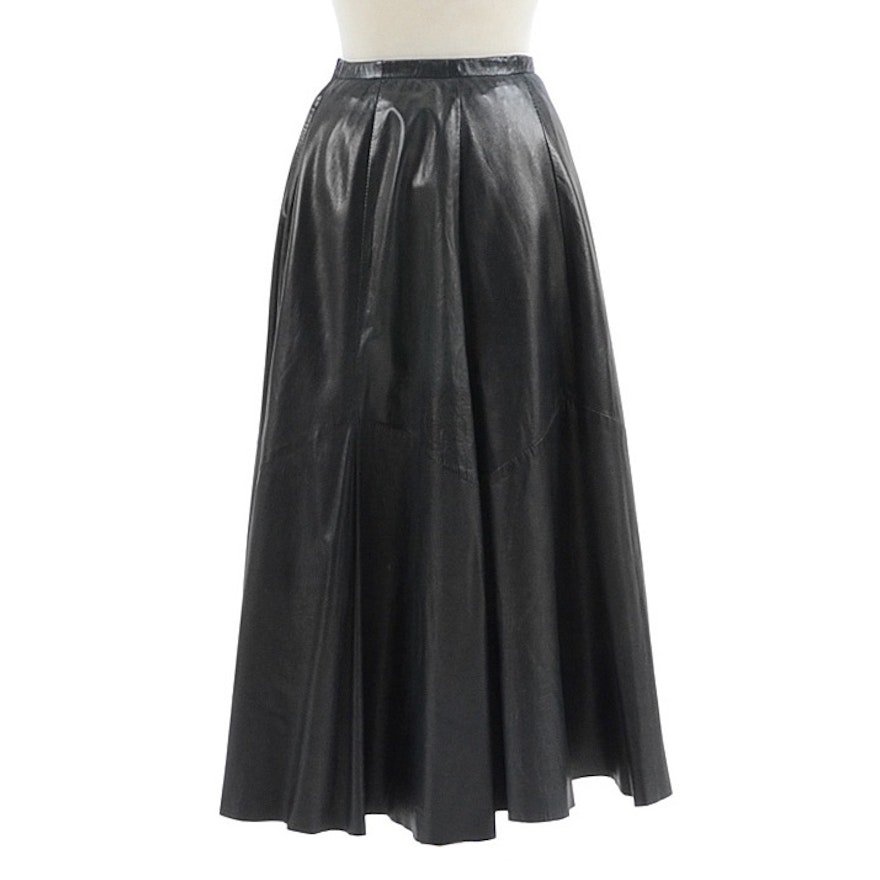 Saks Fifth Avenue Black Lambskin Leather Ankle-Length Skirt Worn at "Annie Get Your Gun" Rehearsal
