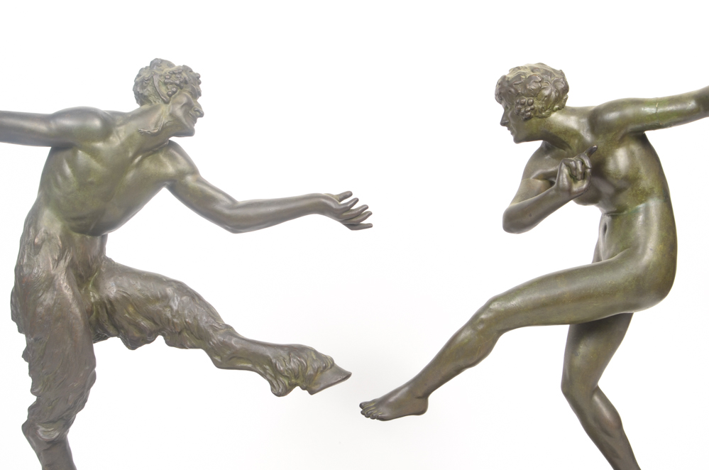 Maurice Guiraud-Rivière Bronze Sculpture "Dancing Nymph & Satyr"