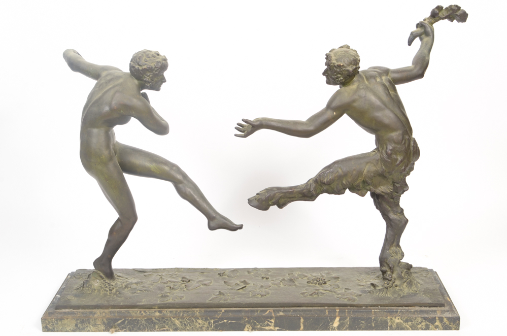 Maurice Guiraud-Rivière Bronze Sculpture "Dancing Nymph & Satyr"
