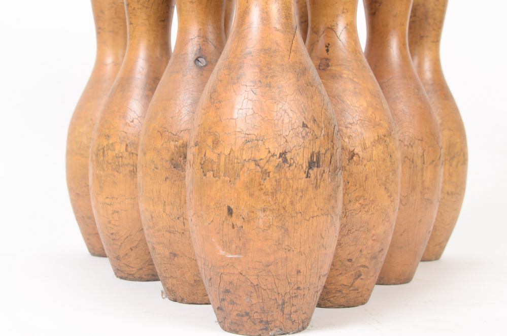Early 20th Century Wood Bowling Ball and Pins