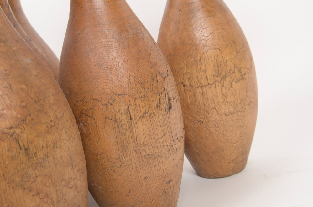 Early 20th Century Wood Bowling Ball and Pins