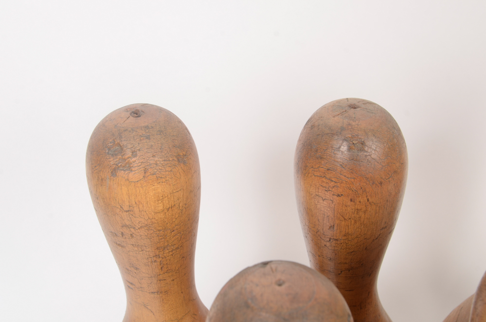 Early 20th Century Wood Bowling Ball and Pins