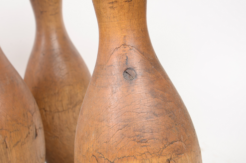 Early 20th Century Wood Bowling Ball and Pins