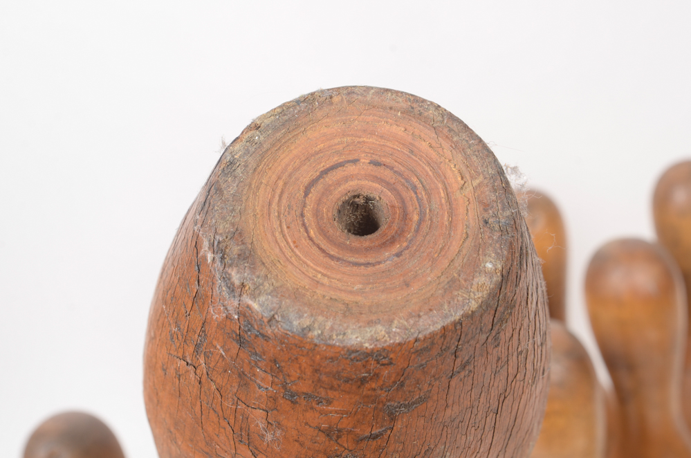 Early 20th Century Wood Bowling Ball and Pins