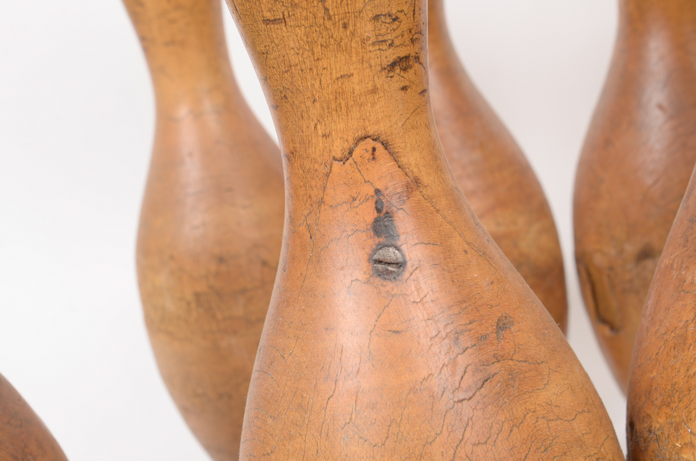 Early 20th Century Wood Bowling Ball and Pins
