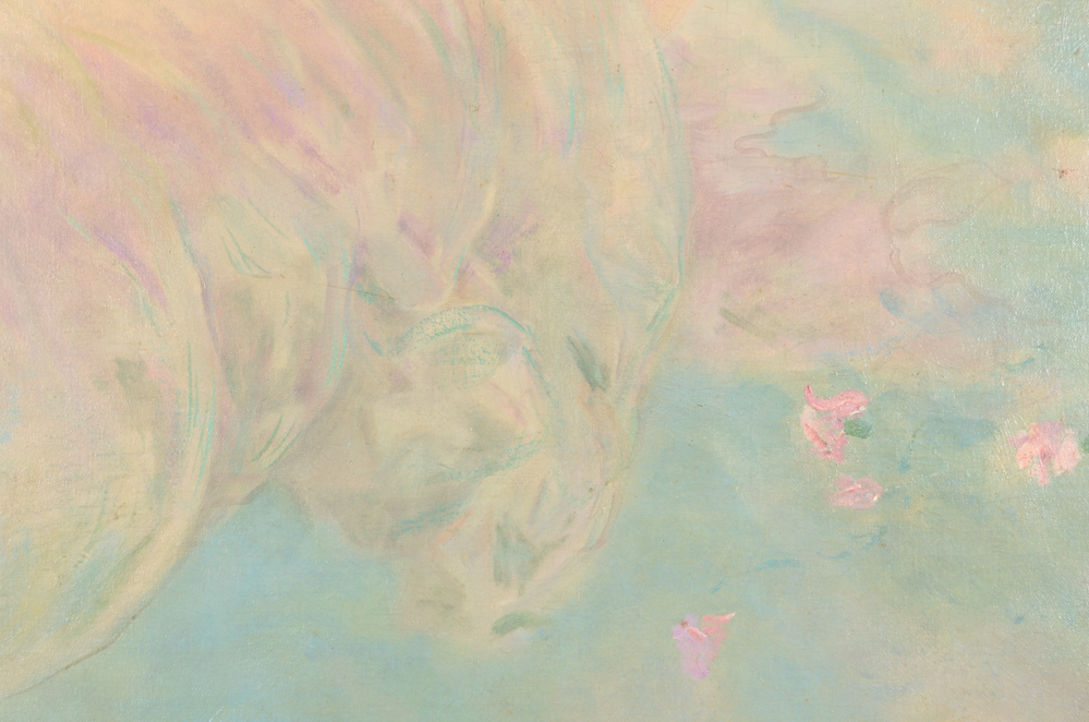 James Carroll Beckwith Oil Painting of Female Nude in Clouds