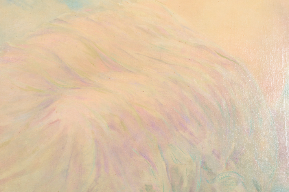 James Carroll Beckwith Oil Painting of Female Nude in Clouds