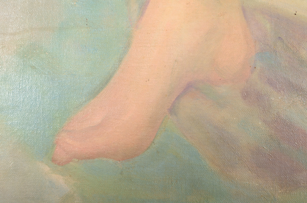 James Carroll Beckwith Oil Painting of Female Nude in Clouds