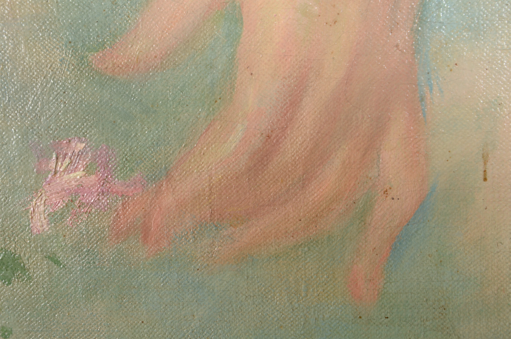 James Carroll Beckwith Oil Painting of Female Nude in Clouds