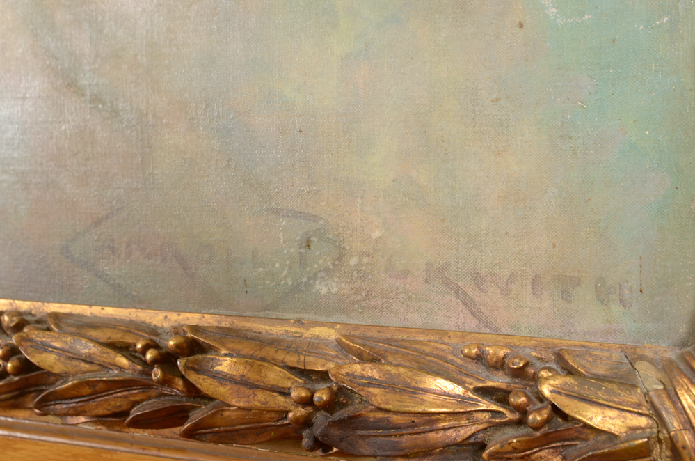 James Carroll Beckwith Oil Painting of Female Nude in Clouds