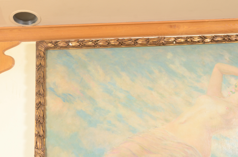 James Carroll Beckwith Oil Painting of Female Nude in Clouds