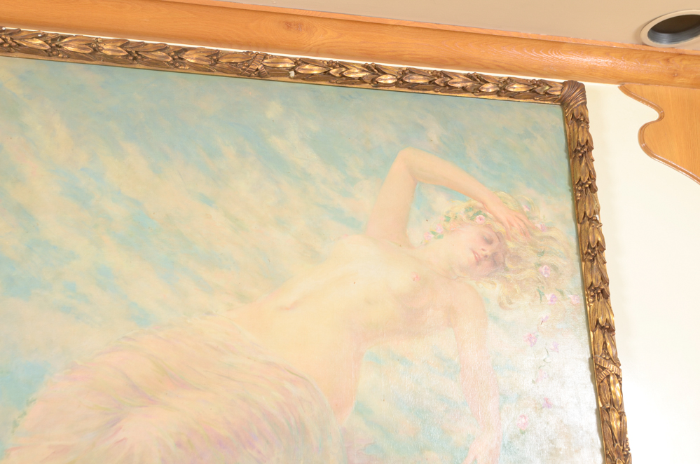 James Carroll Beckwith Oil Painting of Female Nude in Clouds