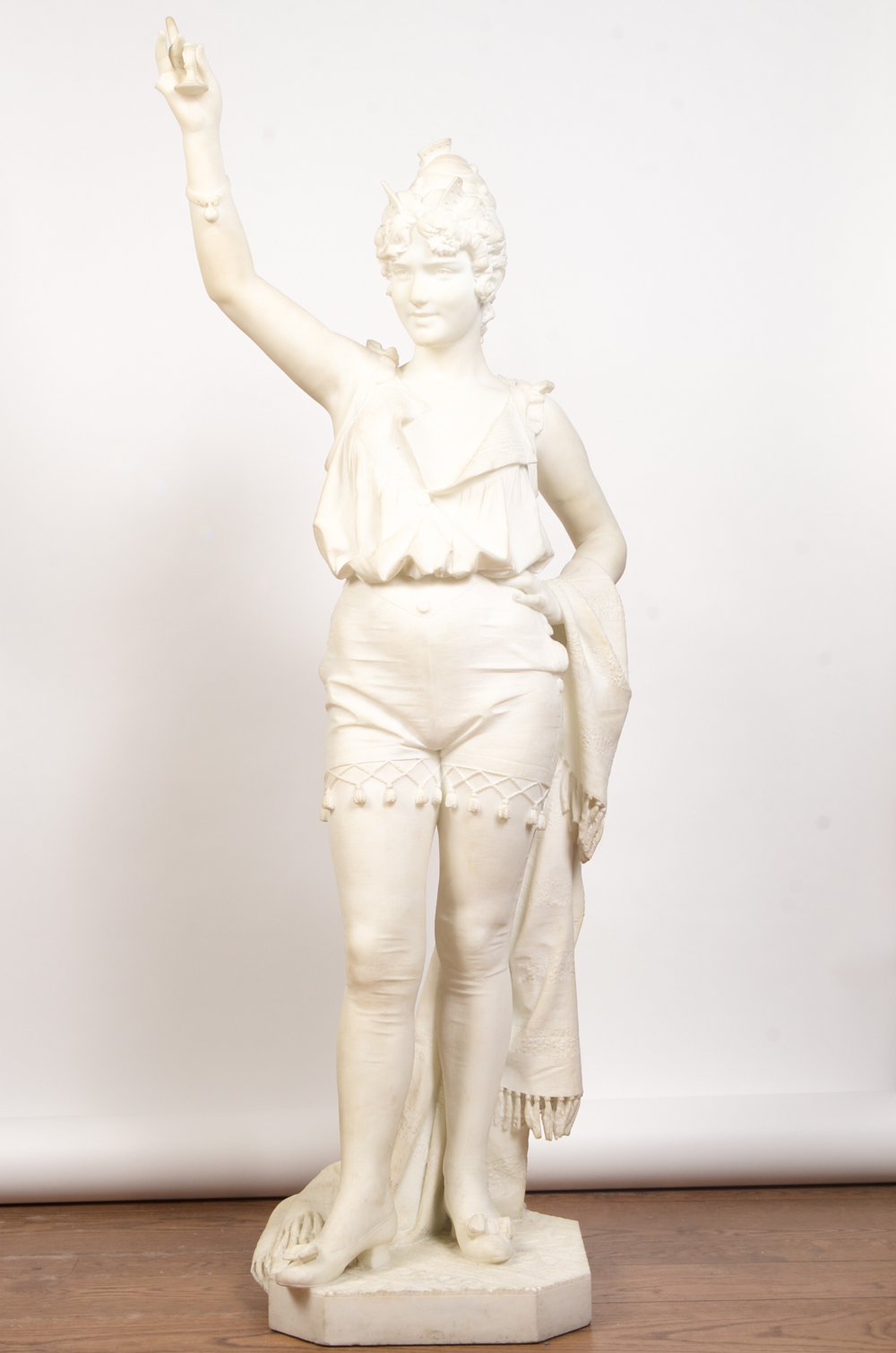 Studio of A. Gambi Marble Sculpture of Young Lady Raising a Glass
