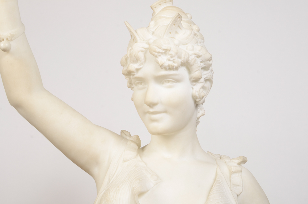Studio of A. Gambi Marble Sculpture of Young Lady Raising a Glass