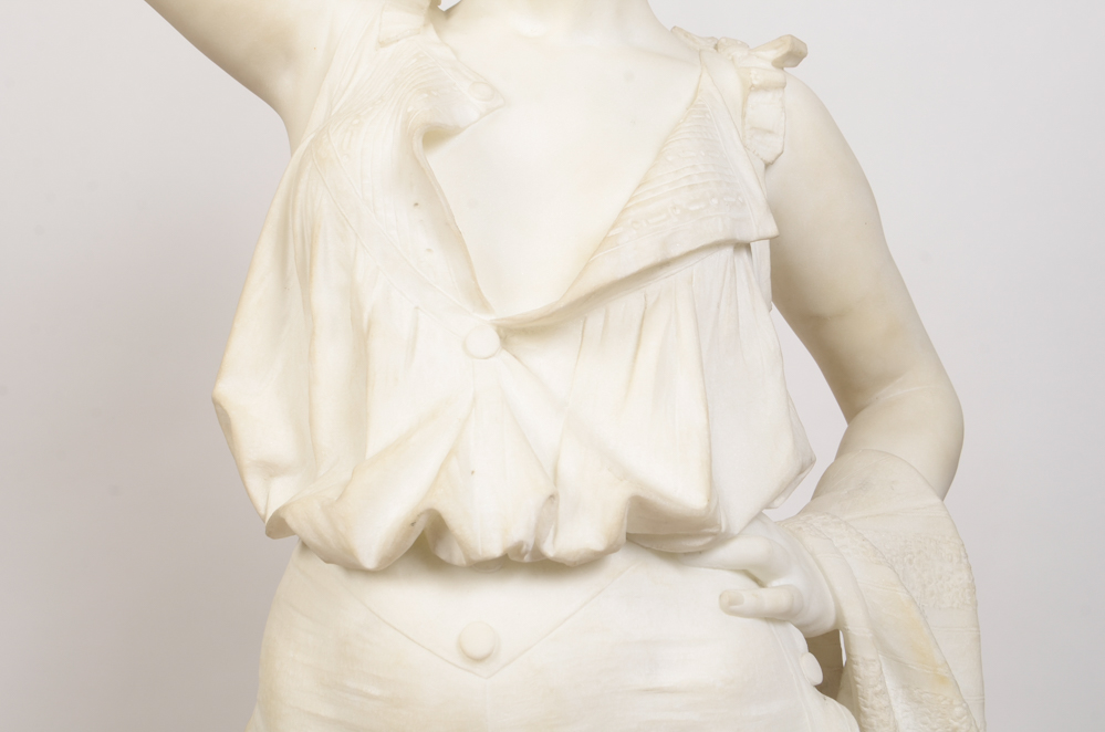 Studio of A. Gambi Marble Sculpture of Young Lady Raising a Glass