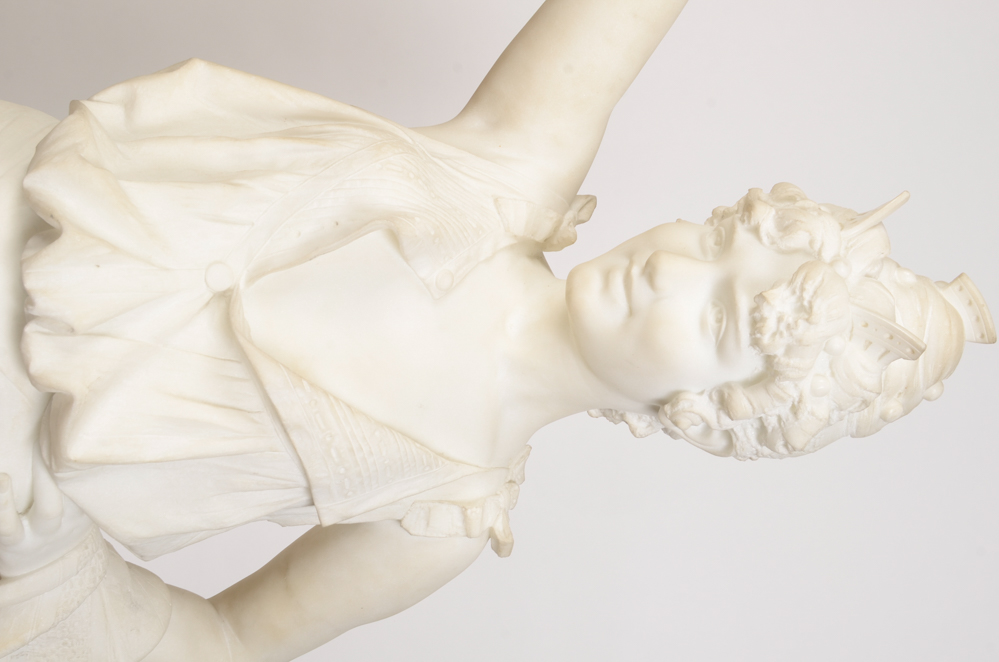 Studio of A. Gambi Marble Sculpture of Young Lady Raising a Glass