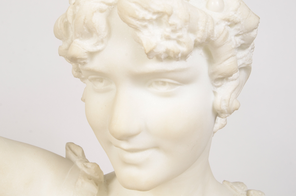 Studio of A. Gambi Marble Sculpture of Young Lady Raising a Glass