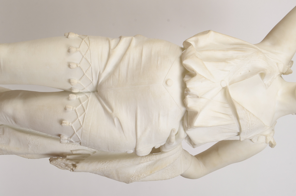 Studio of A. Gambi Marble Sculpture of Young Lady Raising a Glass