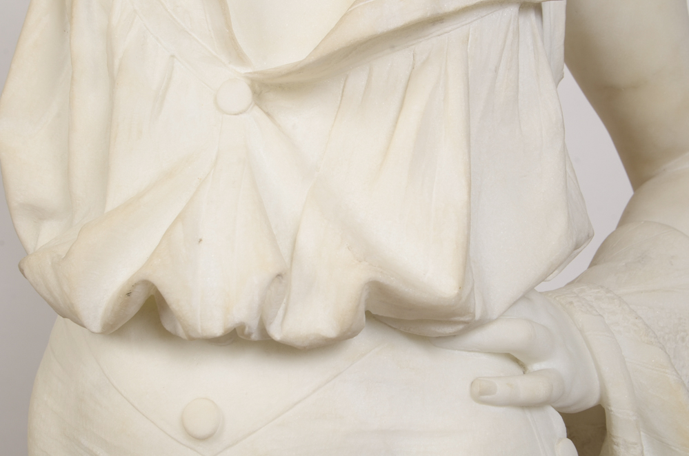 Studio of A. Gambi Marble Sculpture of Young Lady Raising a Glass