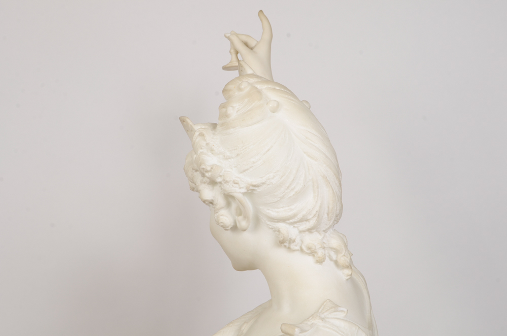 Studio of A. Gambi Marble Sculpture of Young Lady Raising a Glass