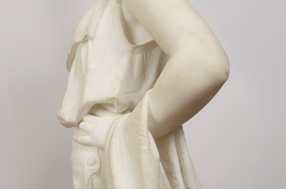 Studio of A. Gambi Marble Sculpture of Young Lady Raising a Glass
