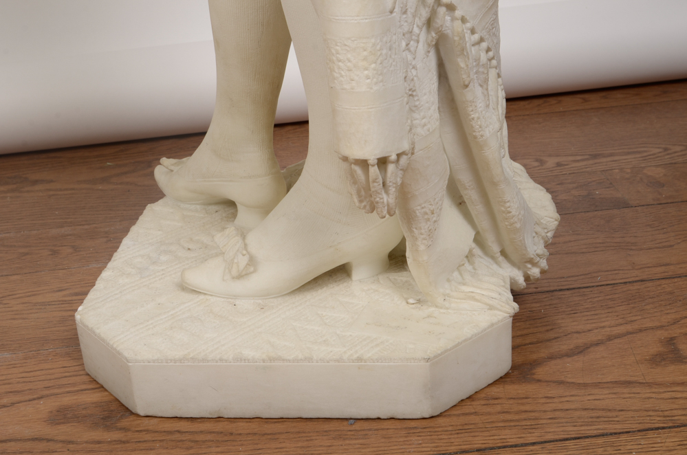 Studio of A. Gambi Marble Sculpture of Young Lady Raising a Glass