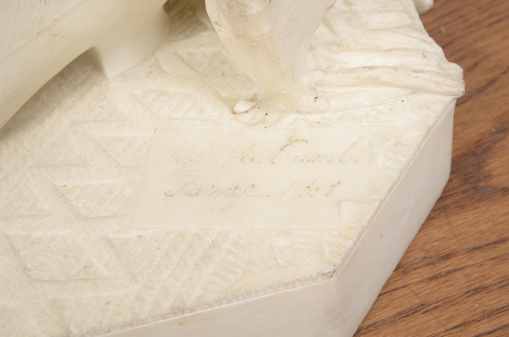 Studio of A. Gambi Marble Sculpture of Young Lady Raising a Glass