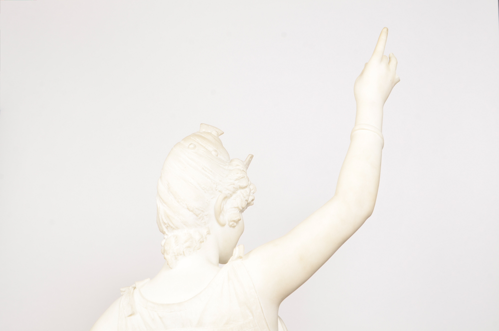 Studio of A. Gambi Marble Sculpture of Young Lady Raising a Glass
