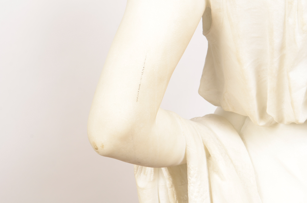 Studio of A. Gambi Marble Sculpture of Young Lady Raising a Glass