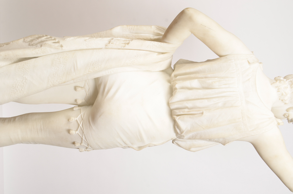 Studio of A. Gambi Marble Sculpture of Young Lady Raising a Glass