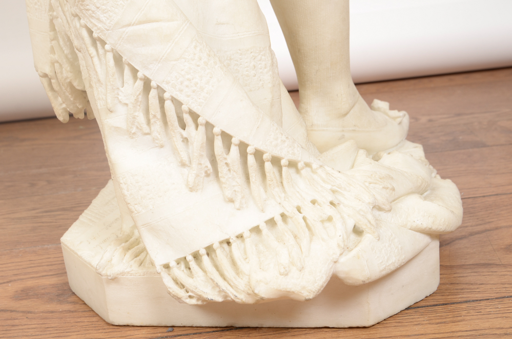 Studio of A. Gambi Marble Sculpture of Young Lady Raising a Glass